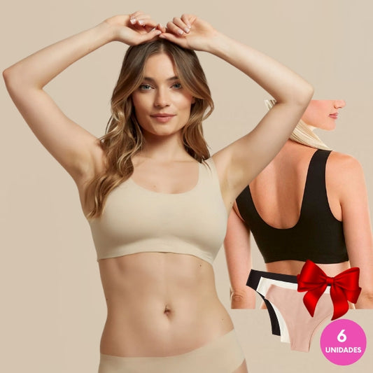 PROMO 3X1 | Corpiño Segunda Piel Estilo Top + Pack Bombachas de Regalo